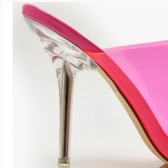 NEW Hot Pink Clear Peeptoe Mule Heels Sz 7 - Picture 5 of 14